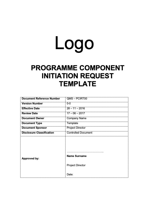 Component Initiation Request Template Rev 0-0